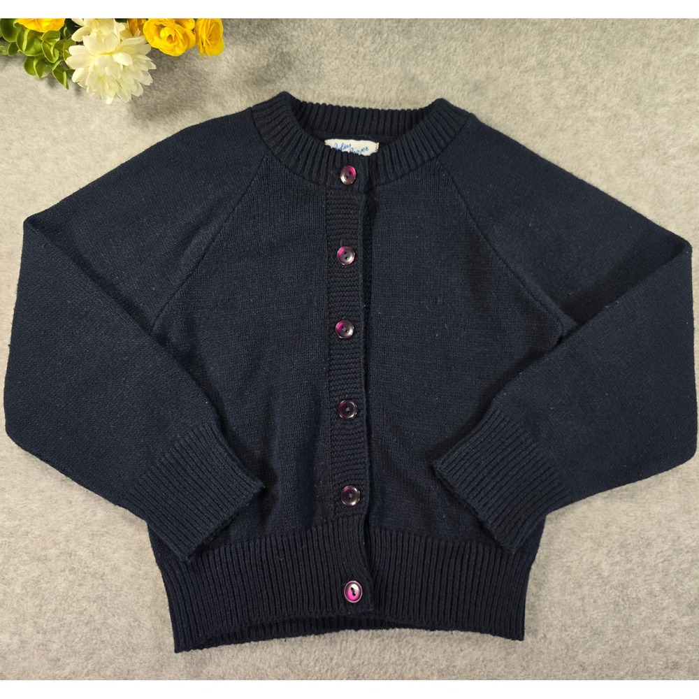 Julius Berger Vintage 80s Navy Blue Knit Acrylic Cardigan Preppy Sweater 4T USA